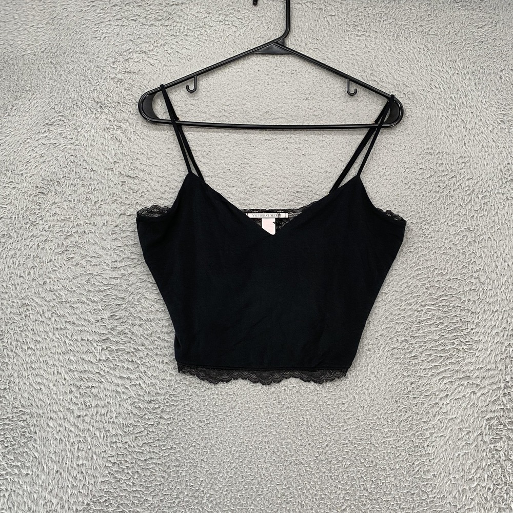 Victoria's Secret Crop Tank Top Womens Medium Black Lace Back Cami Whimsigoth